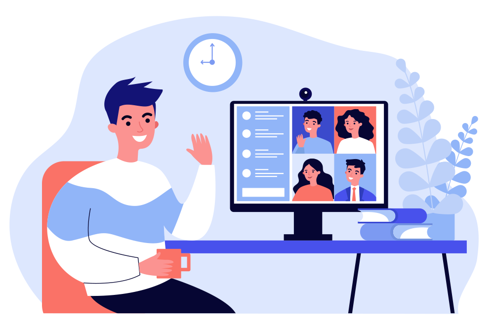 Illustration of person on a work video call