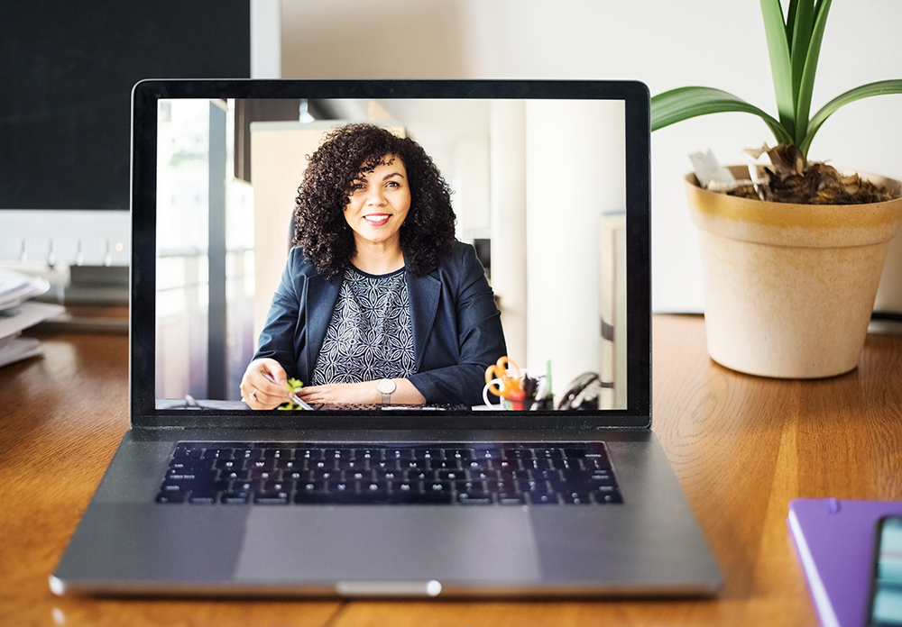 Person having a video interview on their laptop