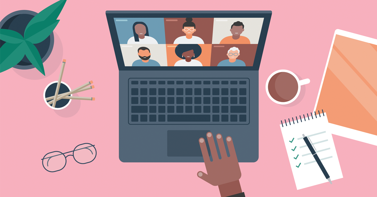 Illustration of person on video call on laptop