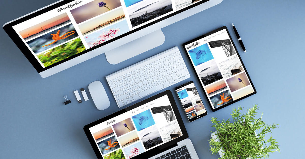 Portfolio site on laptop, desktop, tablet and mobile