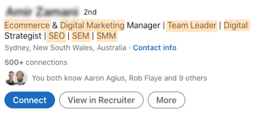 LinkedIn headline example