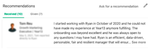 example of a linkedin recommendation