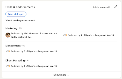 Examples of skills on your LinkedIn profile and getting them endorsed